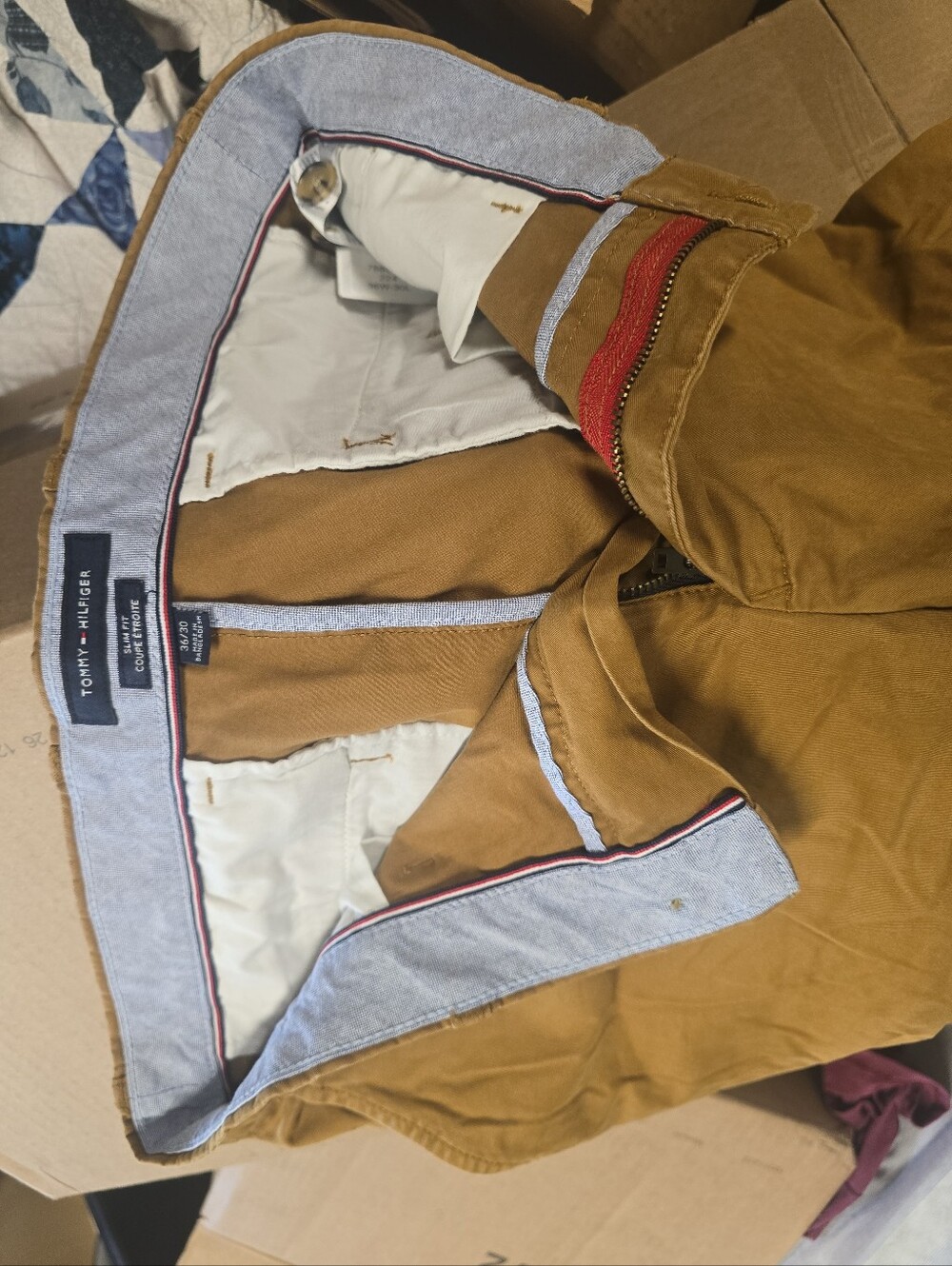 Tommy Hilfiger Men's Tan Chino Pants with Signature Trim